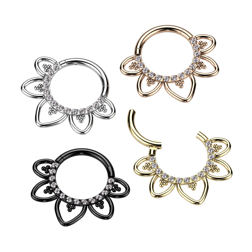 16G Titanium Hinged Segment Hoop Ring W/ Front Facing Flower